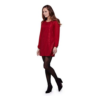 Yumi red Floral Lace Long Sleeve Shift Dress
